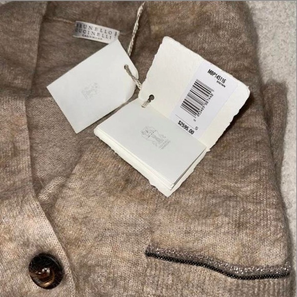 brunello cucinelli womens natural mohair and wool blend cardigan - Picture 3 of 7